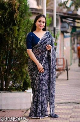 YAMUNA PRIYA Printed Bollywood Georgette Saree(Blue)