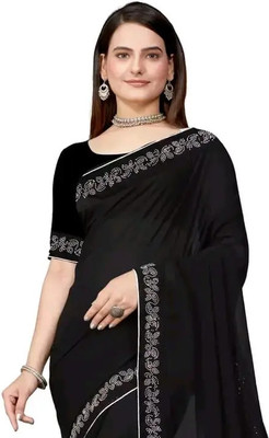 Jevlan Self Design, Embellished Bollywood Georgette Saree(Black)