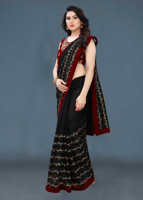 spyrom Embroidered Daily Wear Net Saree(Black)