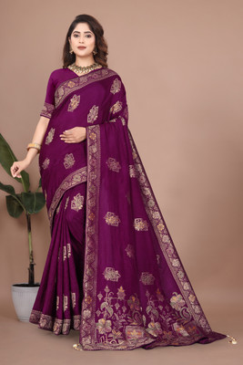 Bindi Woven, Self Design Banarasi Viscose Rayon Saree(Purple)