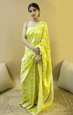 Priyashi Woven Banarasi Jacquard, Silk Blend Saree(Yellow)