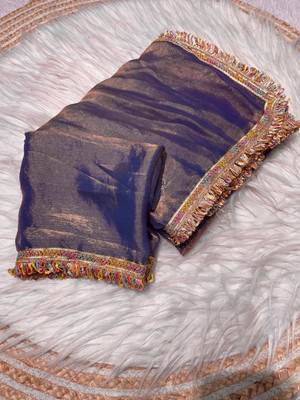 HouseOfCommon Embellished, Embroidered, Solid/Plain Bollywood Chiffon, Pure Silk Saree(Dark Blue)