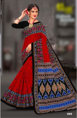 Sumit Textiles Printed Sambalpuri Cotton Blend Saree(Red)