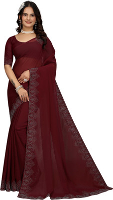 RB studio Solid/Plain, Embellished Bollywood Georgette Saree(Maroon)