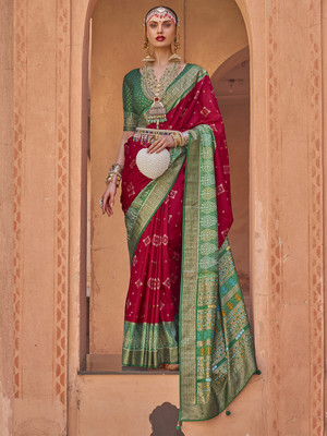 Tasrika Woven Banarasi Silk Blend Saree(Red)