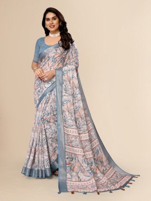 Santro Sarees Digital Print Daily Wear Cotton Linen Saree(Grey)