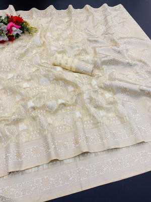 AAINA CREATION Printed Bollywood Tissue Saree(Yellow)