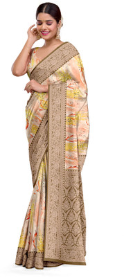 harvi fashion Digital Print Banarasi Crepe Saree(Yellow)