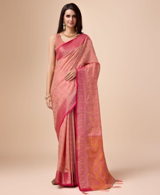 RekhaManiyar Woven Banarasi Silk Blend Saree(Brown)