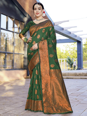 ANOUK Woven Banarasi Art Silk Saree(Green)