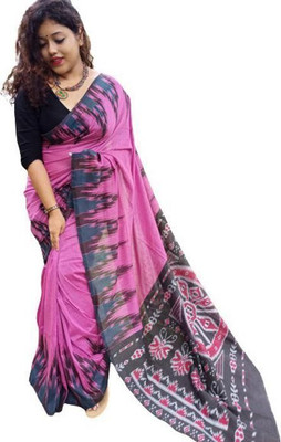QUETZAL HANDLOOM SAREE Printed Sambalpuri Pure Cotton Saree(Pink)
