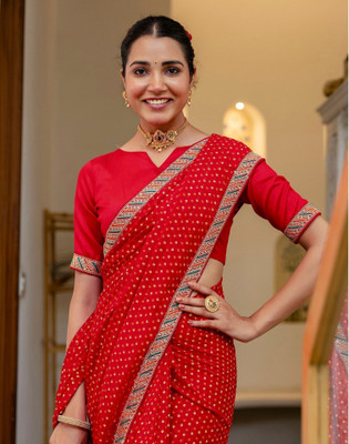Satrani Embroidered Bandhani Georgette, Chiffon Saree(Red)
