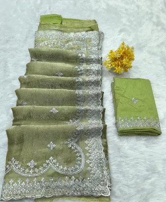 RamKrupa Creation Embroidered Bollywood Chiffon Saree(Green)