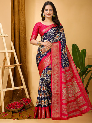 Divastri Printed Chinnalapattu Silk Blend Saree(Dark Blue)
