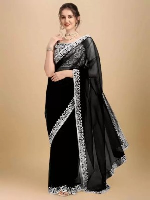 Bapa Sitaram Fashion Solid/Plain Bollywood Supernet Saree(Black)