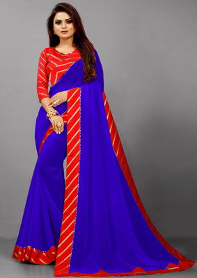 Rashiklal & Co. Solid/Plain Bollywood Georgette Saree(Blue)