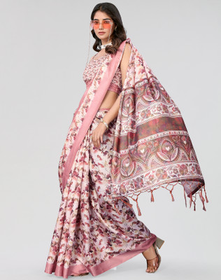 Nirvaan Printed Mysore Art Silk Saree(Pink)