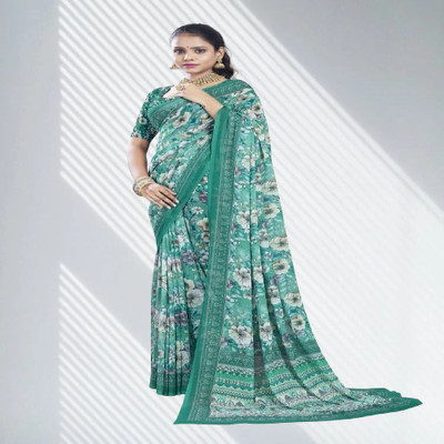 sarees Printed Bollywood Cotton Jute Saree(Blue)