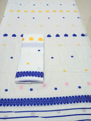 AREEVANZ Self Design Mekhela Chador Cotton Blend Saree(White)