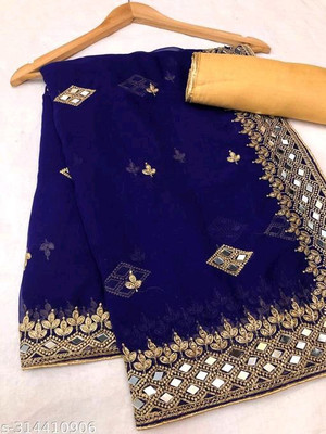 ONeCulture Embroidered Bollywood Georgette Saree(Dark Blue)