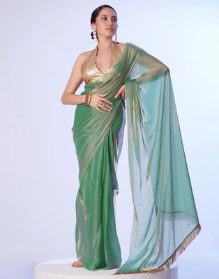 Samah Solid/Plain Bollywood Jimmy choo, Tissue Saree(Green)