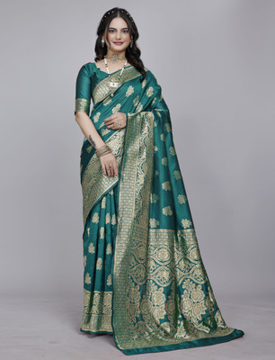 SOMVATI Self Design, Woven, Embellished Kanjivaram Art Silk, Jacquard Saree(Light Blue)