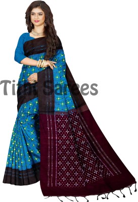 TITHISAREES Printed Sambalpuri Cotton Blend Saree(Light Blue)