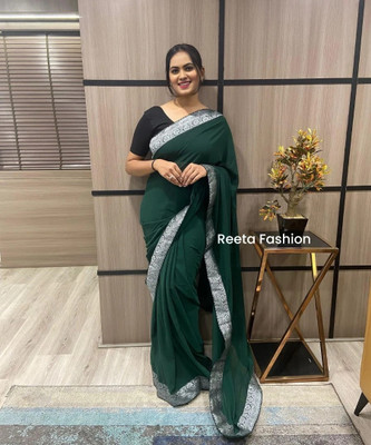 A To Z Cart Solid/Plain Bollywood Georgette Saree(Green)