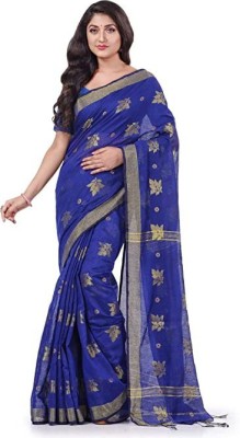 Desh Bidesh Woven Tant Handloom Cotton Silk Saree(Blue)