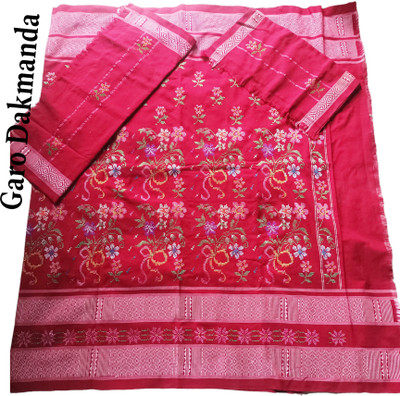 Dakmanda Self Design Handloom Pure Cotton Saree(Pack of 3, Red)