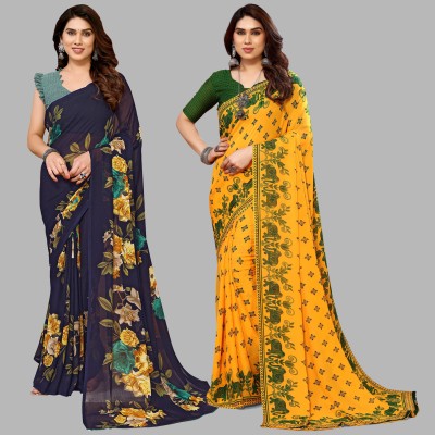 Anand Sarees Printed Bollywood Georgette Saree(Pack of 2, Multicolor)