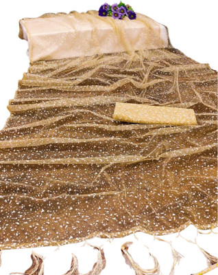 MAAFAB Self Design Bollywood Net Saree(Beige)