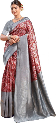 Pranjal Woven Banarasi Silk Blend Saree(Maroon)