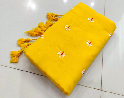 RIDDHIMAN FASHION Floral Print Handloom Pure Cotton Saree(Yellow)