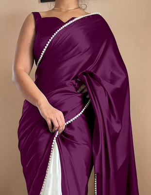 KV Fashion Solid/Plain Bollywood Satin Saree(Purple)