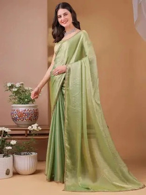 AVANSHEE Solid/Plain Bollywood Tissue, Pure Silk Saree(Green)