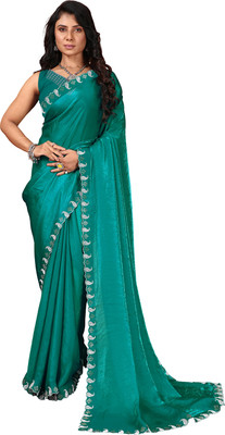 nirmal creation Solid/Plain Bollywood Satin Saree(Blue)