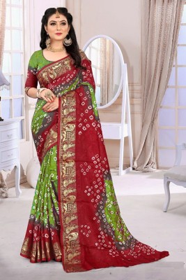 Bndhejni Silk Mills Self Design Bandhani Viscose Rayon Saree(Light Green, Green)