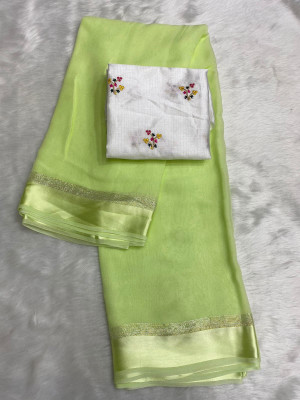 ELEGENCE FAB Solid/Plain Bollywood Viscose Rayon Saree(Light Green)