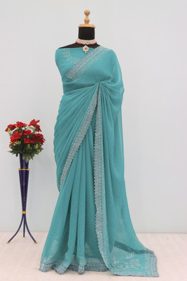 VarniRaaj Fashion Embellished Bollywood Jimmy choo Saree(Light Blue)