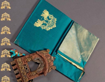 WOMENELEGENCE Embellished Banarasi Pure Silk Saree(Light Blue)