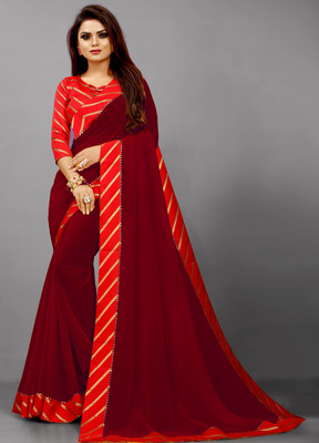 Glamour Hub Solid/Plain Bollywood Georgette, Chiffon Saree(Maroon, Red)