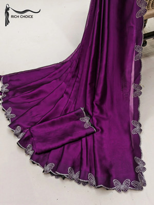 Rich Choice Embellished Bollywood Satin Saree(Purple)