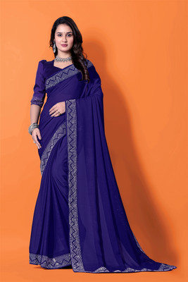 Lapetiya Clothing Self Design, Solid/Plain Bollywood Georgette Saree(Blue)