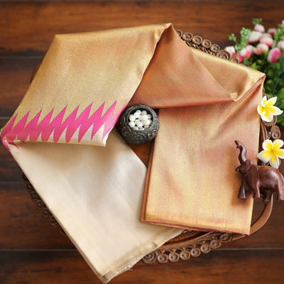 Aldwych Woven Banarasi Silk Blend Saree(Cream)