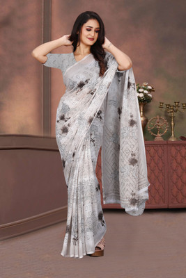 jihana fab Printed Banarasi Georgette, Chiffon Saree(Grey)