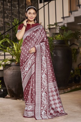 Sariya Printed Banarasi Jacquard, Silk Blend Saree(Maroon)