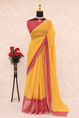 JENNYFEB Embellished Bollywood Organza Saree(Yellow)
