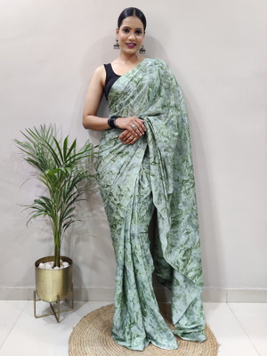 Divastri Printed Bollywood Chiffon Saree(Green)
