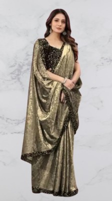 online bazaarr Floral Print Bollywood Lycra Blend Saree(Gold)